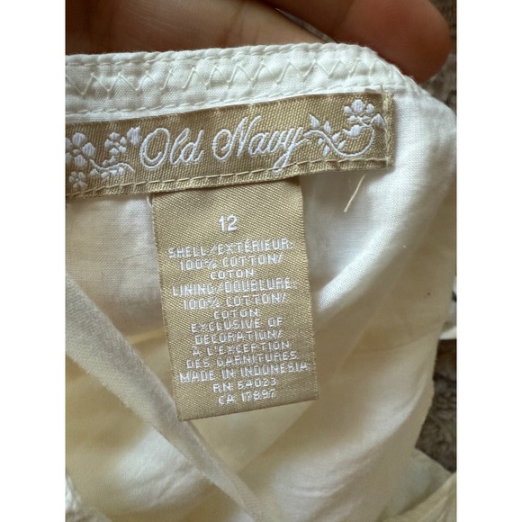 100% cotton‎ drop waist tie shoulder lace detail old navy dress 12 white - Picture 8 of 9